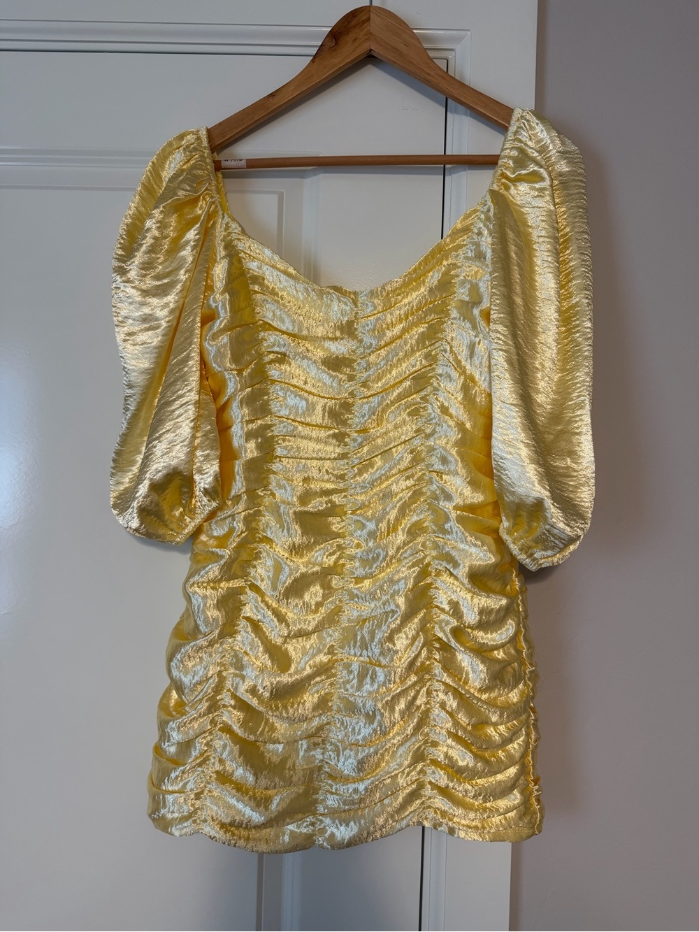 Women’s Small Satin Ruched Mini Dress in Yellow